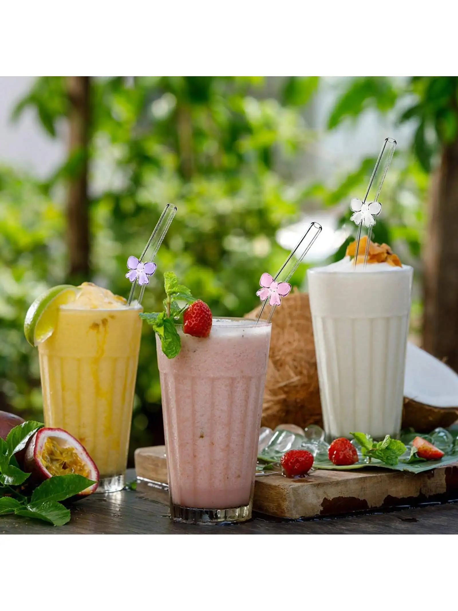 7PCS Reusable bow Glass Straws, Cute Bow Glass Straw with  Cleaning Brush for Coffee Lover, Smoothies, Frozen Drinks, Tea, Juice
