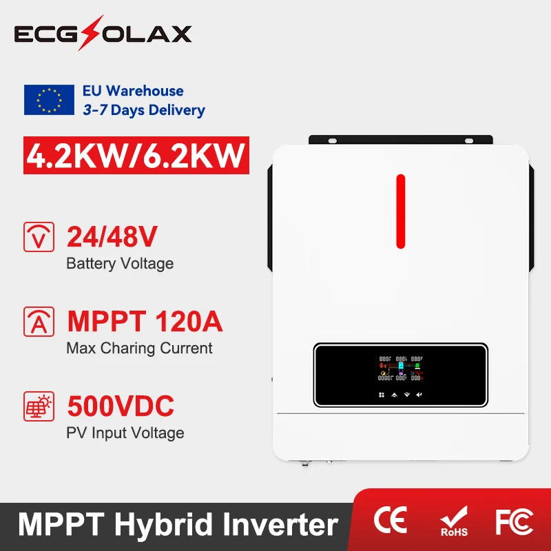 ECGSOLAX 6.2KW 4.2KW inverter ibrido solare 24V 48V 230Vac inverter solare off-grid con caricatore solare 120A MPPT Max PV 500VDC