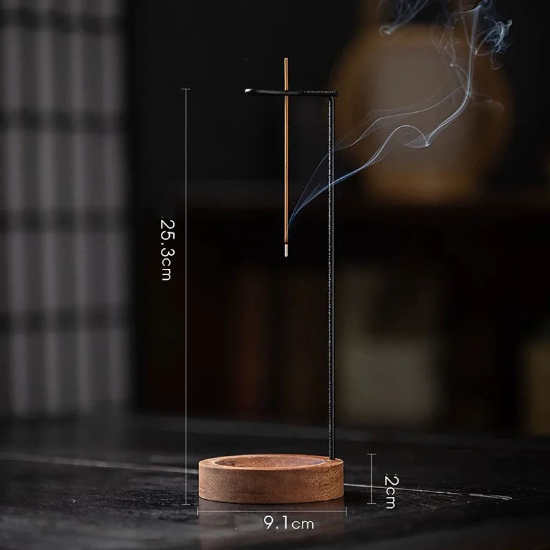 Lnsence Burner Upside Down Incense Burner Incense Stick Holder Wooden Round Incense Tray Ornament Bedroom Home Yoga Decoration