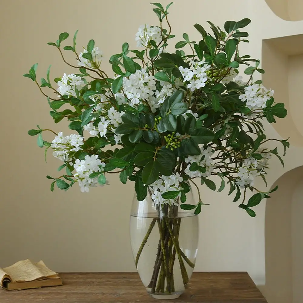 Long Stem Artificial Blue Mist Flower Green Leaf DIY Simulation Mini Hydrangea Handmade Realistic Fake Flowers