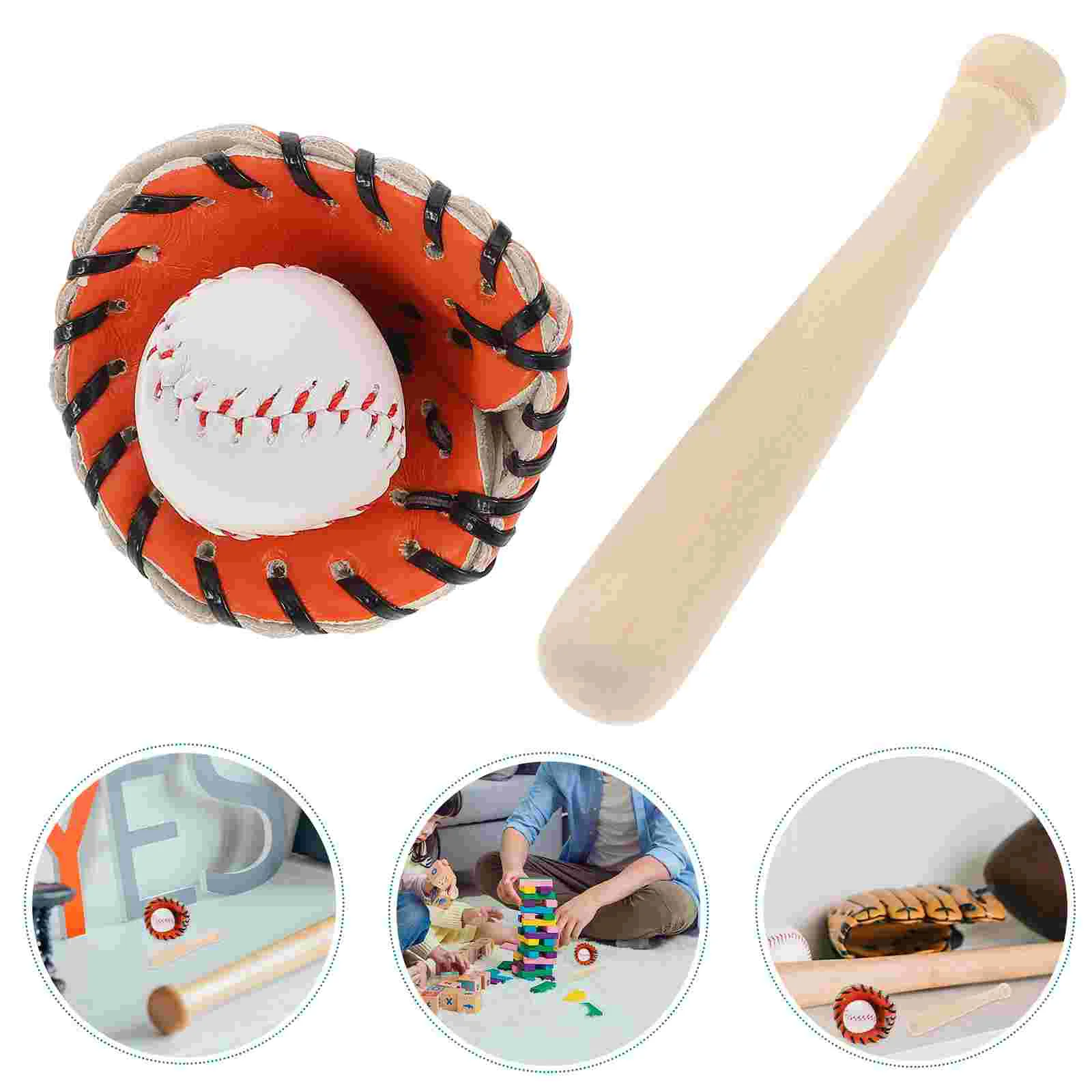 Mini Baseball Toy Kit Miniature Sports Balls Playsets for Crafts Dolls House Bat Decor Pu Role Pretend Tiny Accessories