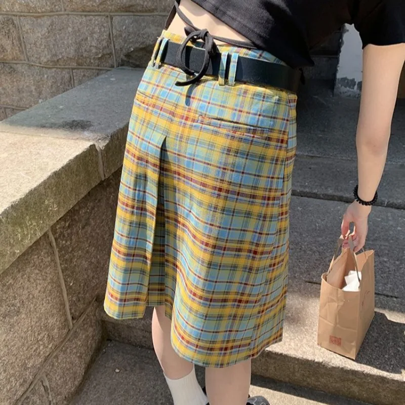 

Plaid Skirts Women American Retro High Waist Slim Fit Pleated Trendy College Streetwear Holiday Sweet Girls Spring Autumn Chic