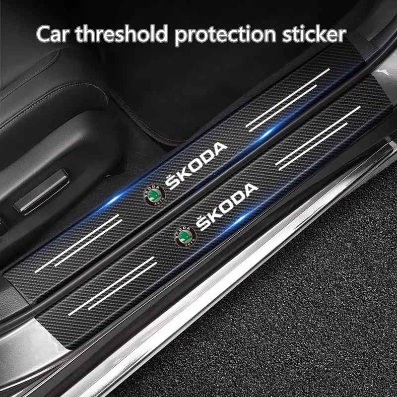 Carbon Fiber Car Door Threshold Sticker Auto Trunk Protective Strip For Skoda Octavia 2 3 Fabia Superb Rapid Kodiaq Karoq