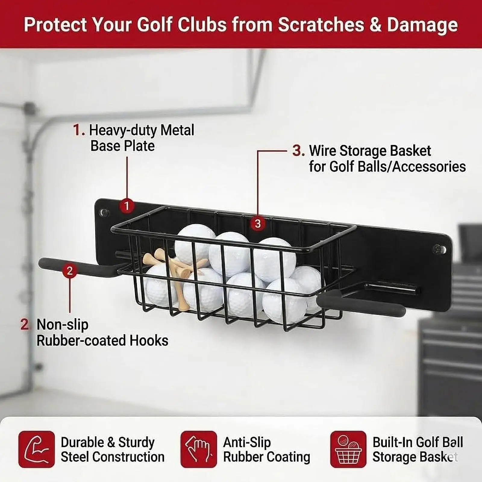 Golf Bag Storage Rack Golf Bag Organizer Multipurpose Organization Wall Mount Display Rack Stand for Office Training Course