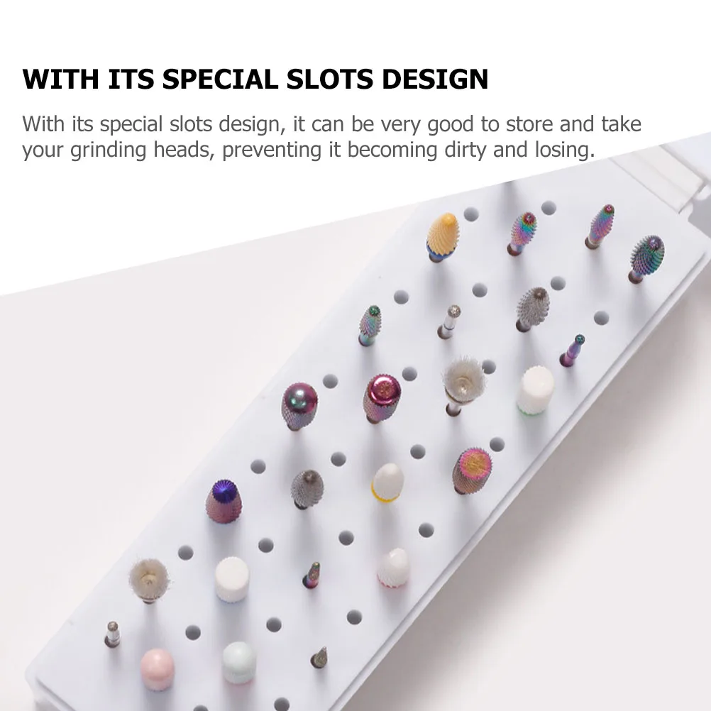 

Grinding Head Storage Box Nail Drill Bits Holder Case Organizer Manicure White Technician Office