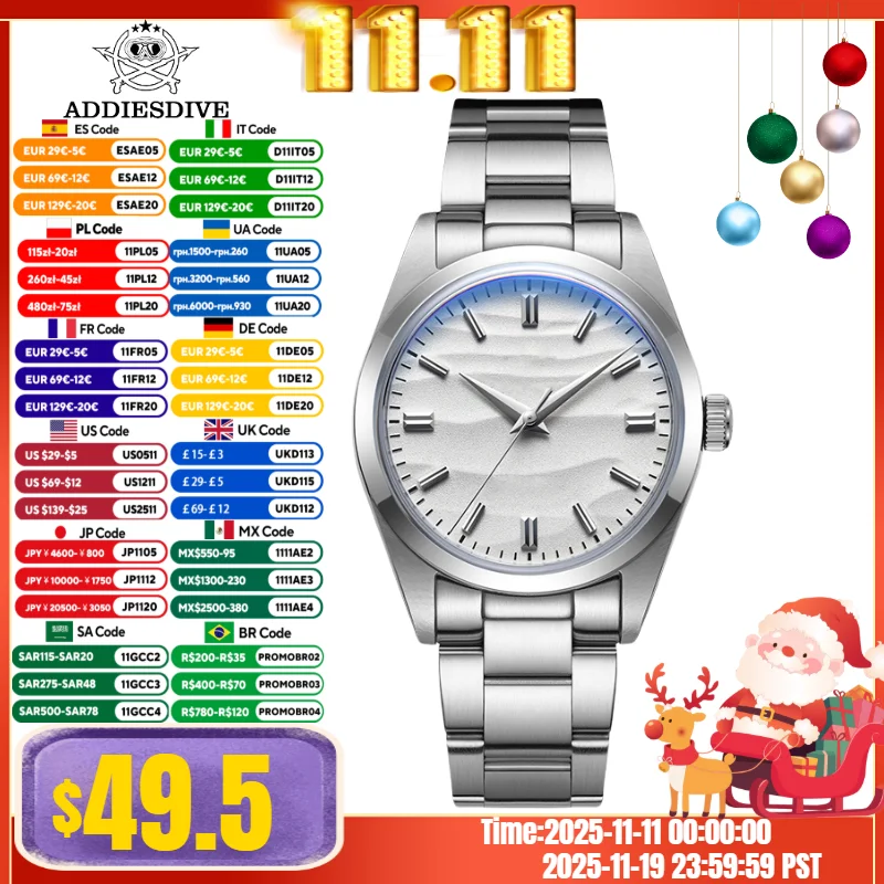 

ADDIESDIVE HOT AD2030 36 мм мужские часы Relogios Masculino без логотипа спортивные пузырьковые зеркальные горшки крышка стекло 10 бар кварцевые наручные часы