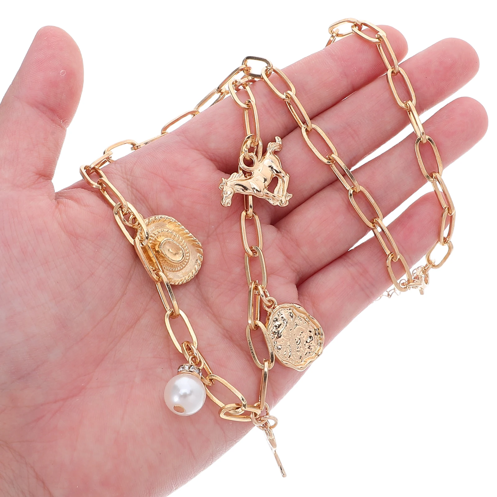 

Cowgirl Necklace With Alloy Cowboy Boot Pendant Irregular Pearl Western Jewelry For Women, Rustic Pendant For Country