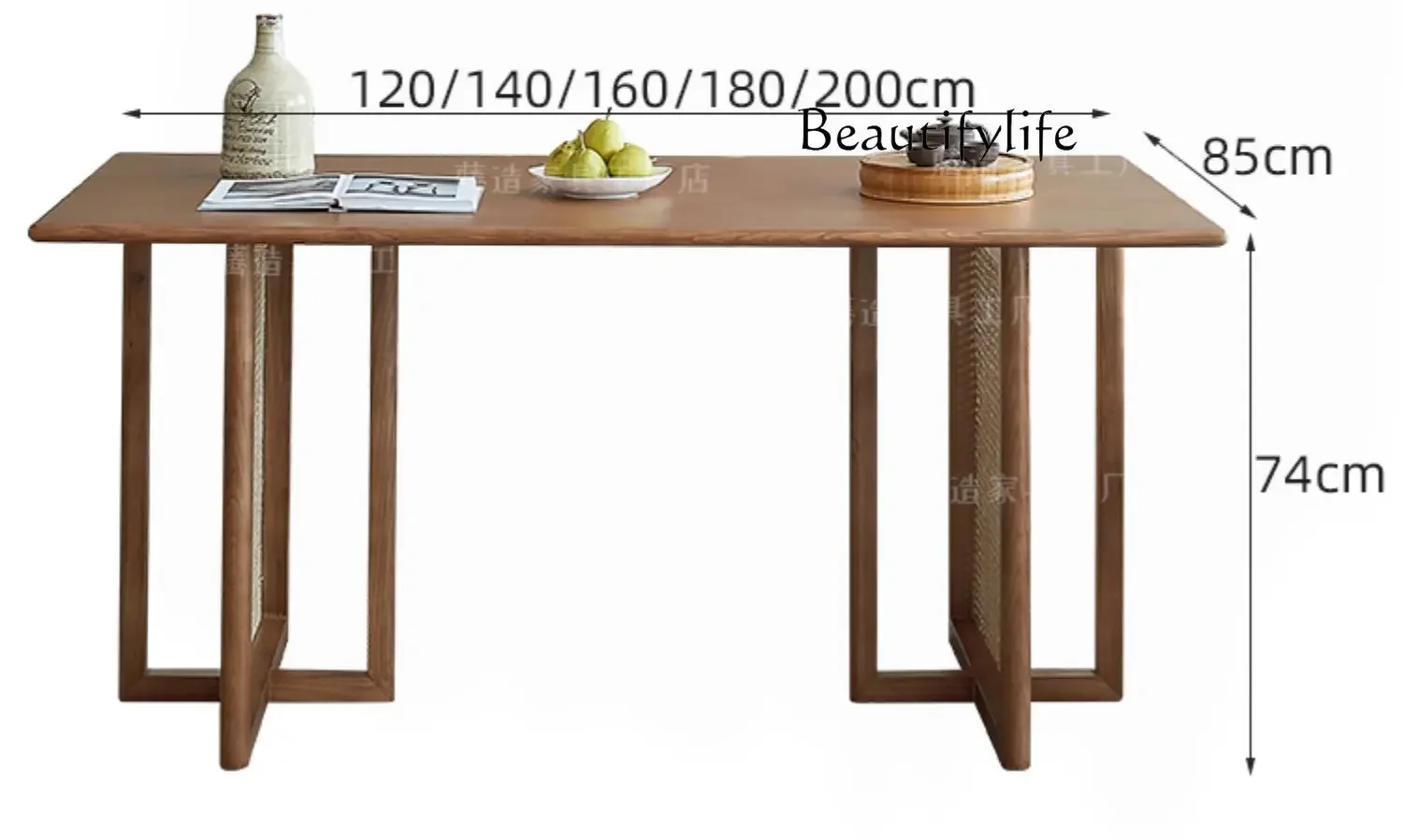 S Household Rectangular Light Luxury Log Dining Table And Chair Combination Japanese Rattan Decorative Solid Wood Dining Table
