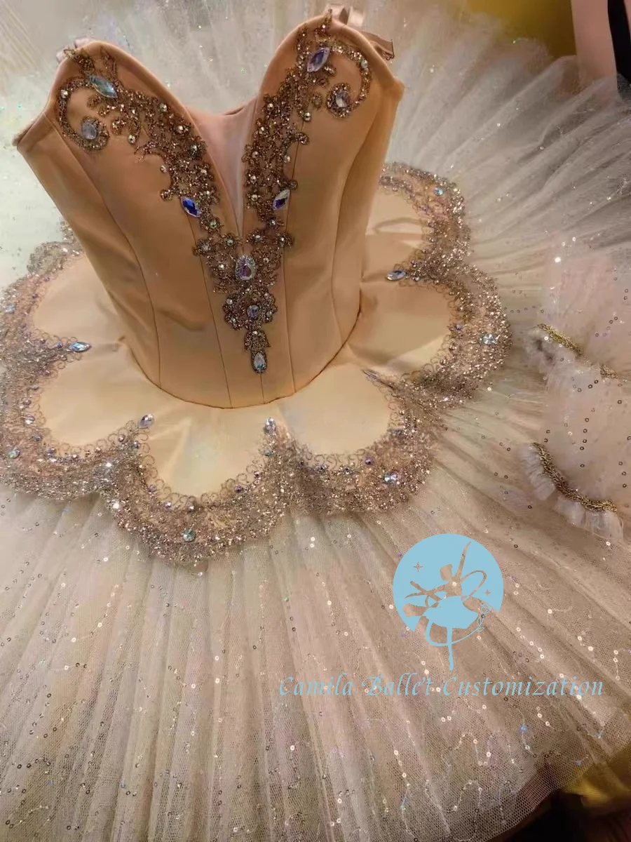 خاص مخصص جديد الشمبانيا الملونة ليتل سوان الباليه أداء المنافسة توتو تنورة قصيرة الكبار والأطفال