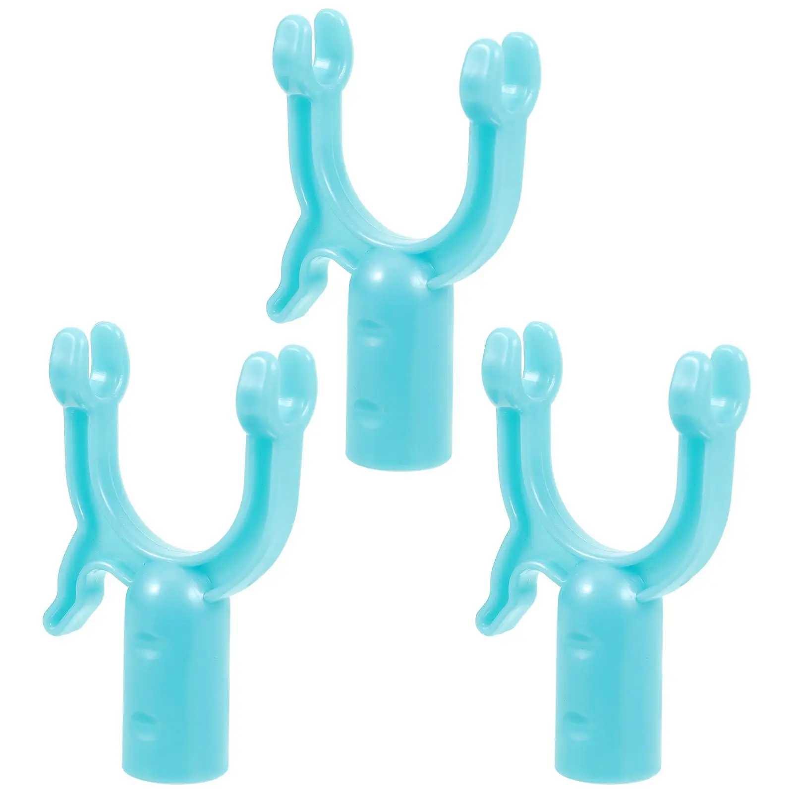 

3 Pcs Clothes Forks for Drying Pole Telescoping Aluminum Alloy Balcony Rail Heads Plastic Blue 16 Holes Portable