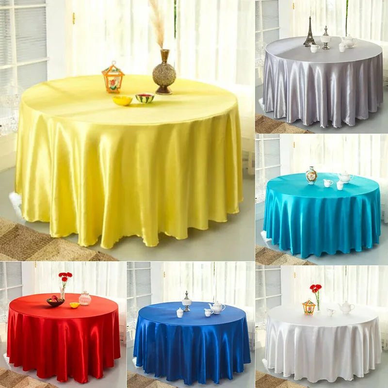 1p 145cm Big Table Cover Glossy Satin Round Tablecloth Solid Color Skirt Hotel Restaurant Home Wedding Decoration European Style