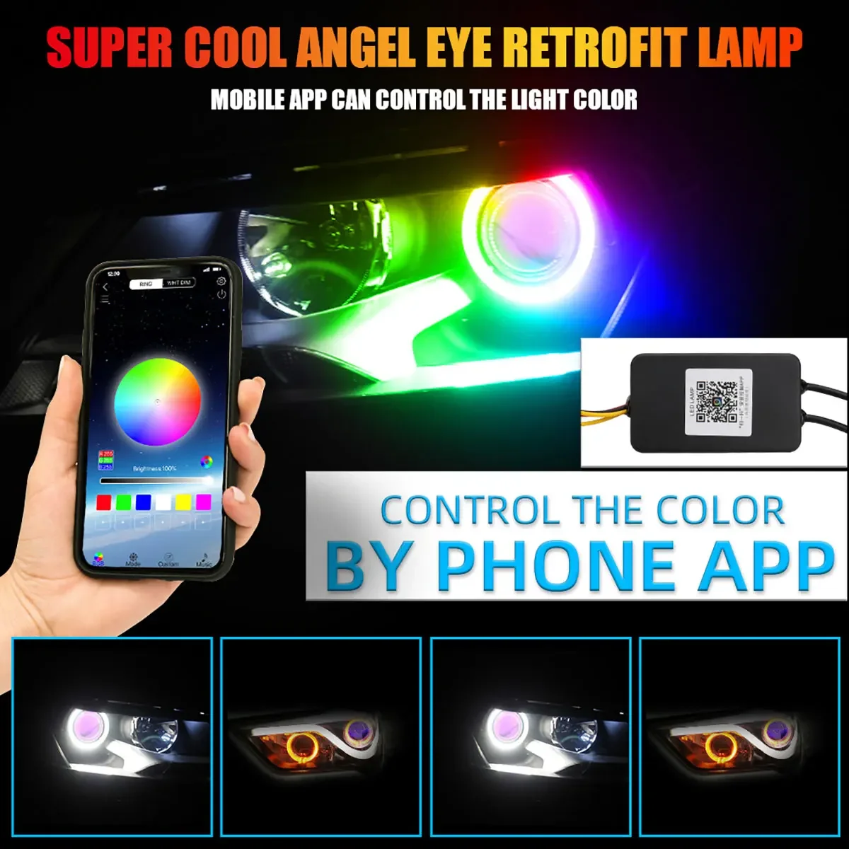 2PCS Ambient Angel Eyes Symphony Halo Ring DRL Daytime Running Light for Car 110mm 90mm 70mm Auto Headlight Fog Lamp App Control