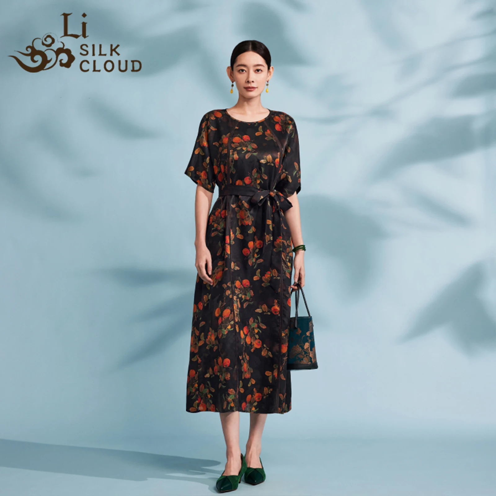 

Guangdong Black Pearl Gambiered Guangdong Gauze xiangyunsha Dress - 100% Mulberry Silk, Elegant Ribbon Detail,Traditional Orient