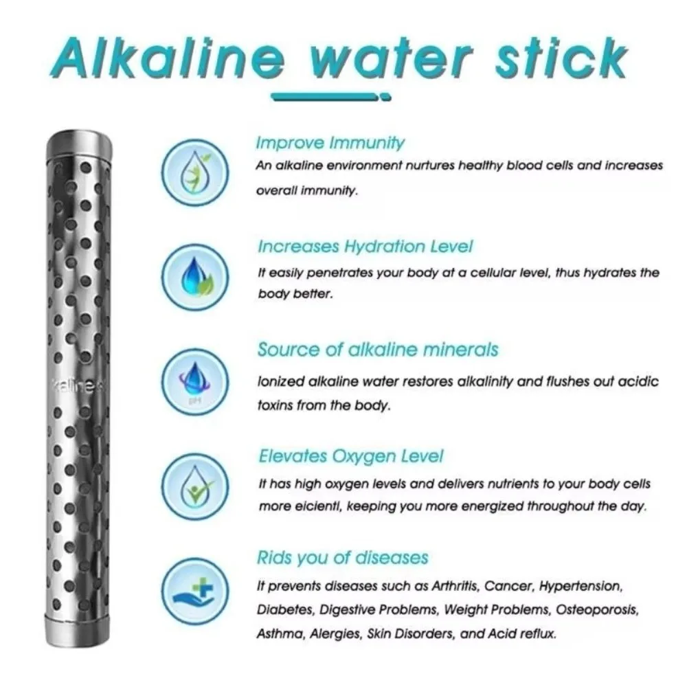 Stainless Steel Hydrogen Water Stick Metal Tube Portable Hydrogen Water Generator Perforated Silver Tone Water Ionizer Stick