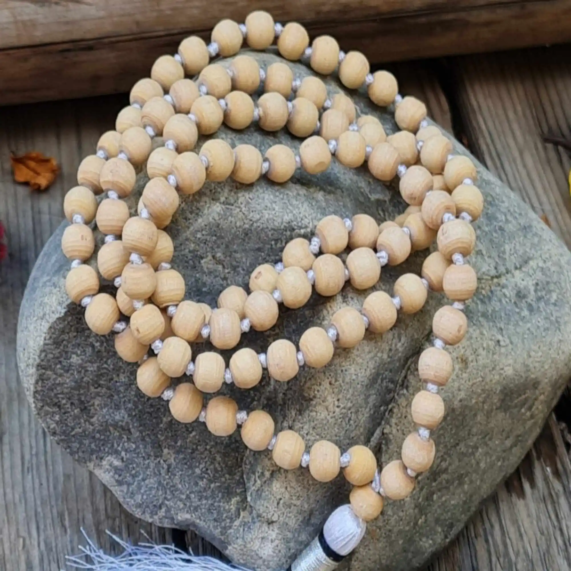 8mm Natural white round Tulsi 108 knot beads necklace Inspiration All Saints' Day Meditation Energy Yoga Glowing Chakra