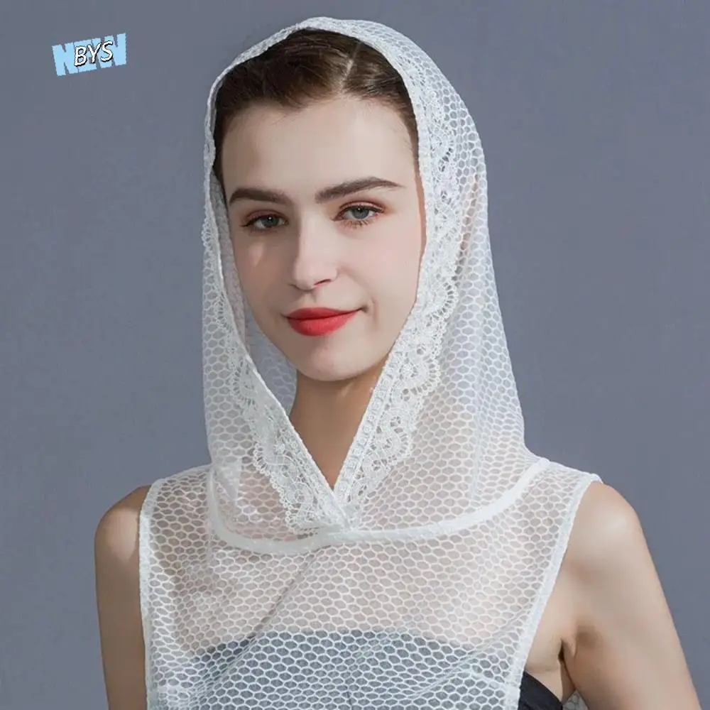

With Cap Fake Lace Floral Collar Slim Short Sleeve Mesh Base Layer Top Gauzy Black Detachable False Collar Autumn