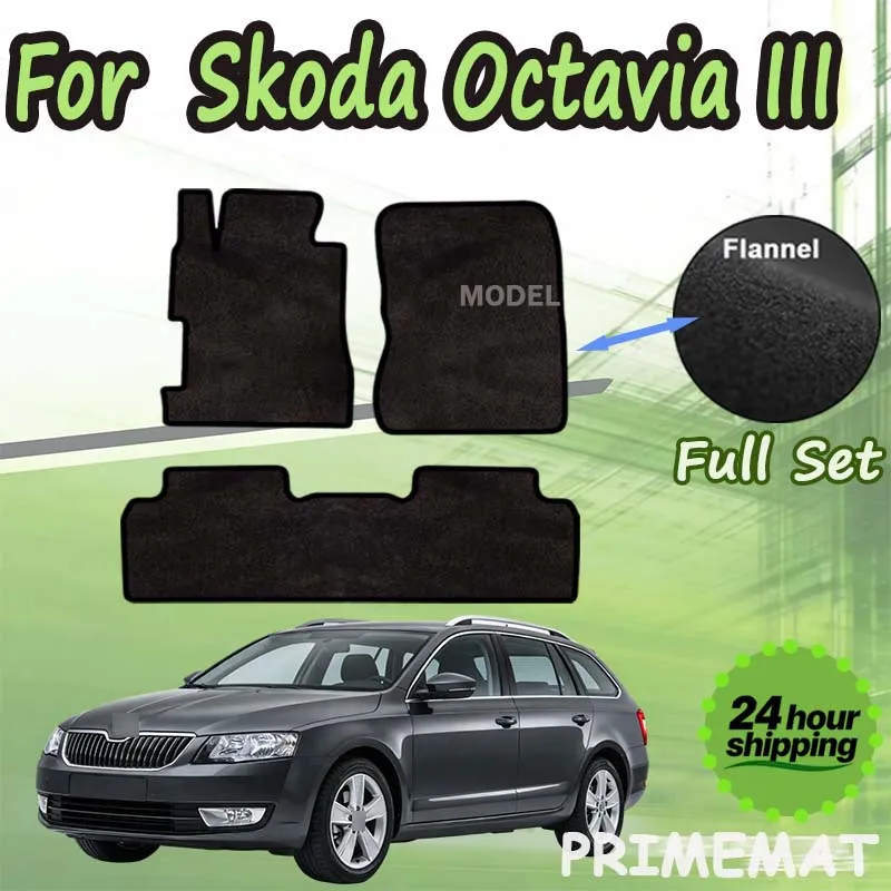 

PRIMEMAT "Передние велюровые автомобильные коврики для Skoda Octavia III liftback sedan (2012-2020) - черные, с защитным покрытием.