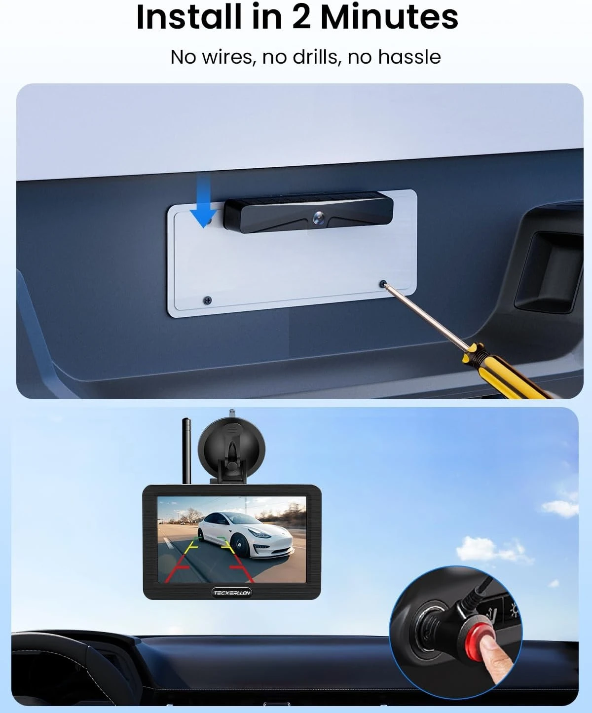 

Backup Camera, Solar Wireless Backup Camera with 5" 1080P Monitor, Vehicle Backup Cameras with 5000mAh Solar Battery