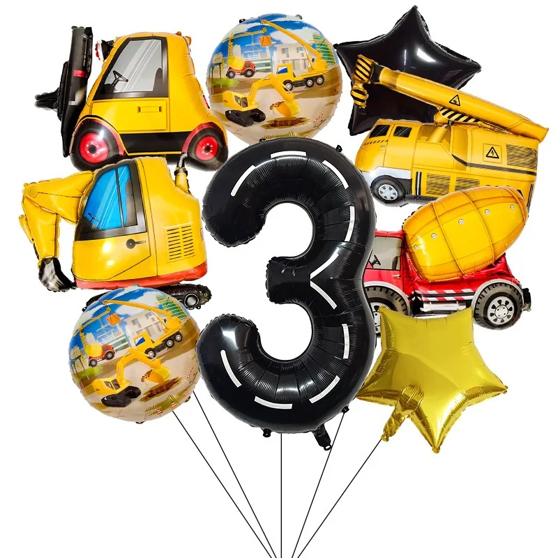 11-teiliges Geburtstagsballon-Set mit Bagger-Bauphema – farbenfrohe Party-Dekoration für Kindergeburtstage mit technischem Thema – Detail 5