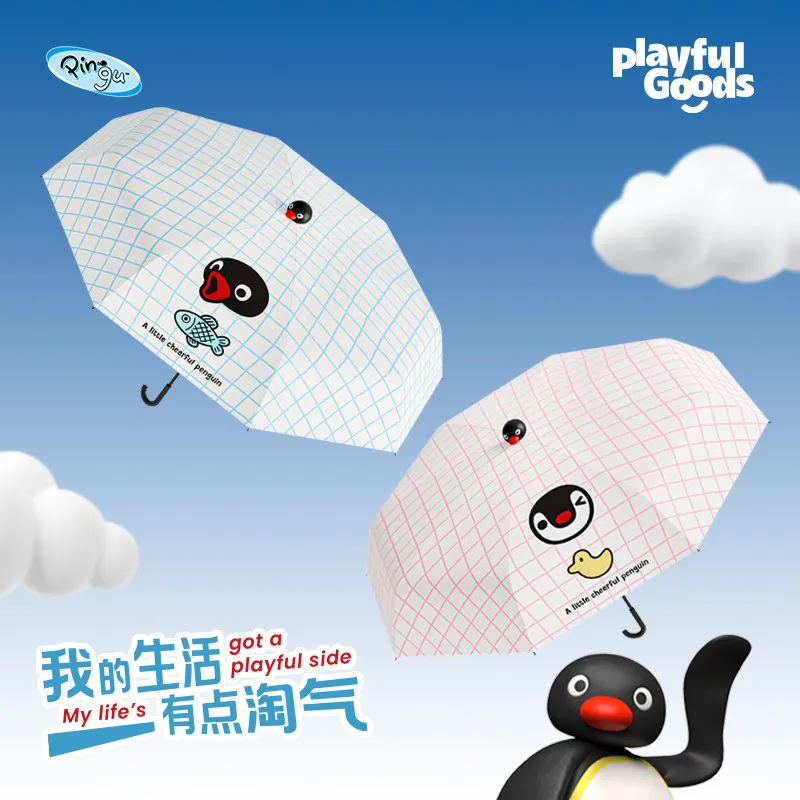

Pingu Dual-Purpose Umbrella Tri-Folding Umbrella With Hook Cute Pingu Umbrella Head Daily Necessities For Students Go Work Gifts