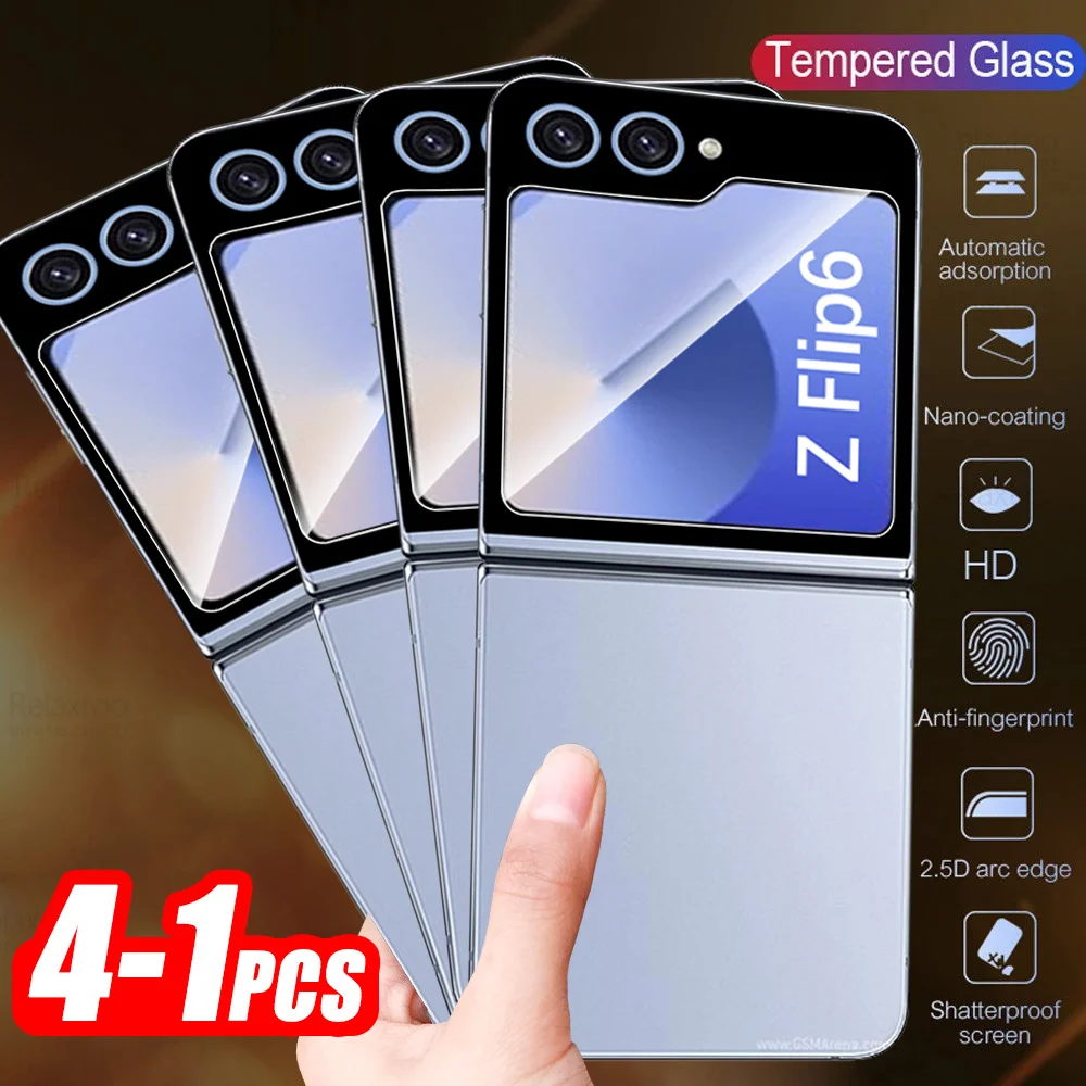 4-1pcs Samsun ZFlip6 Rear Protective Glass Case For Samsung Galaxy Z Flip6 ZFlip Flip 6 5G Back Tempered Glass Screen Protectors