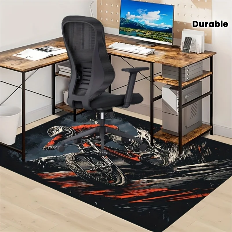 VIKAMA 3D Mountain Bike Pattern Rug Stain-Resistant And Easy-Care Living Room Mat Bedroom & Office Rug For Home Decor