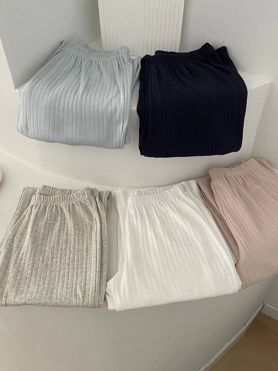 

Однотонные хлопковые пижамы с люверсами, длинные брюки, женские весенние прямые брюки с эластичной резинкой на талии, милые повседневные простые домашние спортивные штаны Y2k