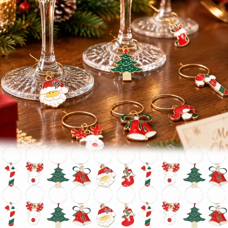 6-30PCS Christmas Metal Wine Glass Markers Modern Minimalist Glass Rings Drink Charms for Holiday Dinner Party Decor
