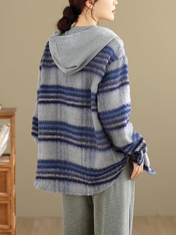 الخريف الشتاء منقوشة اللون الدم مقنعين Thiened الفانيلا عادية irt Sle المرأة Jaet معطف كسول Sle Faion ملابس خارجية