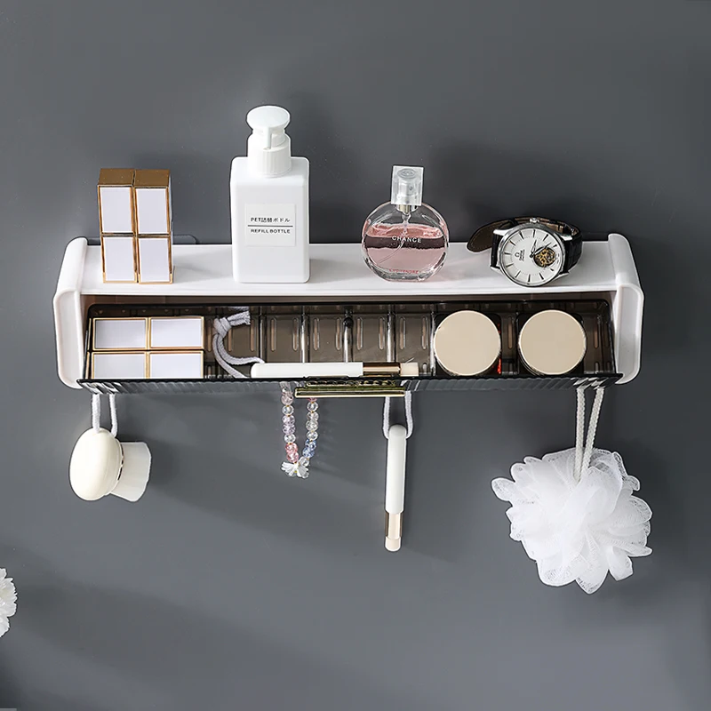 Ponsvrij opbergrek met haken Badkamerplanken Organizer met uittrekbare lade Stofdicht huishoudelijk item Keukenaccessoires