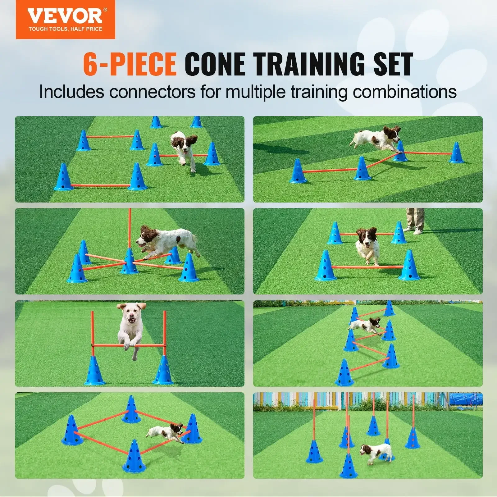 Dog Agility Hurdle Cone Set 6 PCS Kit-12 xCones 6 xAgility Rods with Bag