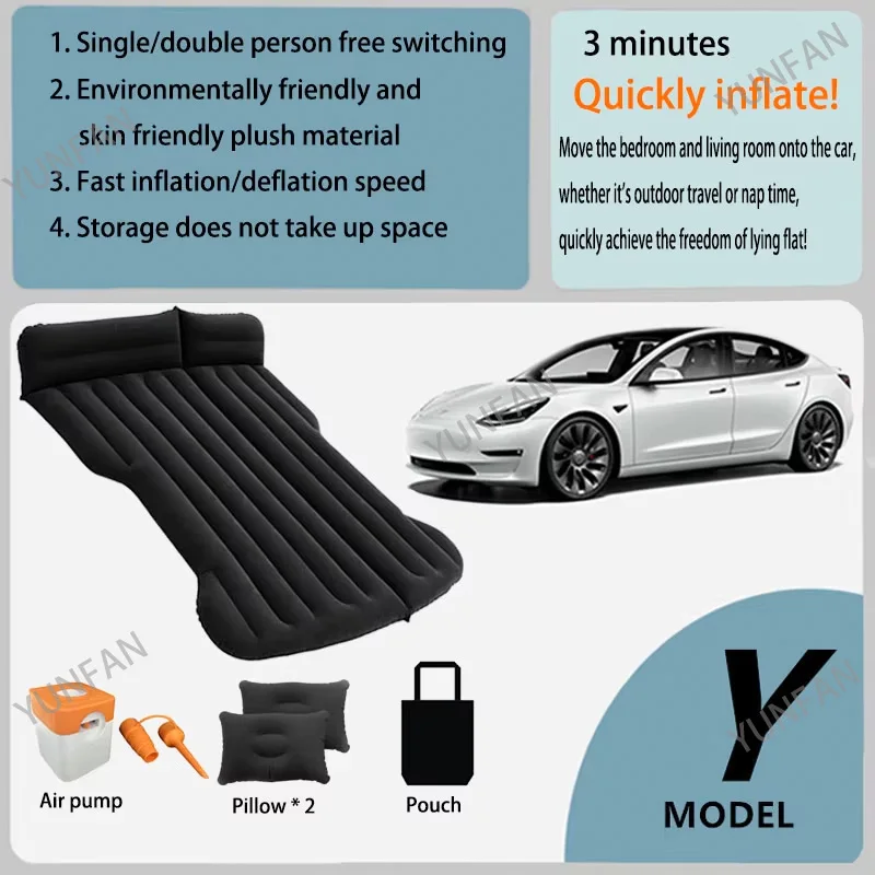 For Tesla Model Y PVC Inflatable Air Mattress Outdoor Camping Inflatable Special Suede Fabric Car Travel Bed view 2