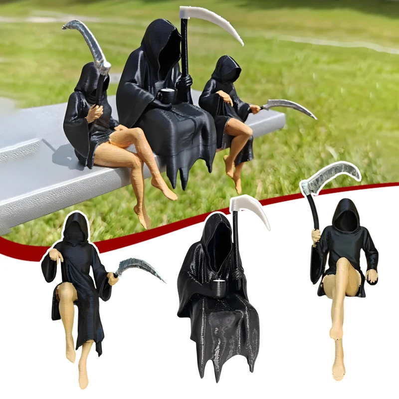3D Printed Spooky Statues Holding Sickle Gothic Death Sisters Figure Grim Reaper Bookshelf Sculpture Desktop Ornaments Halloween