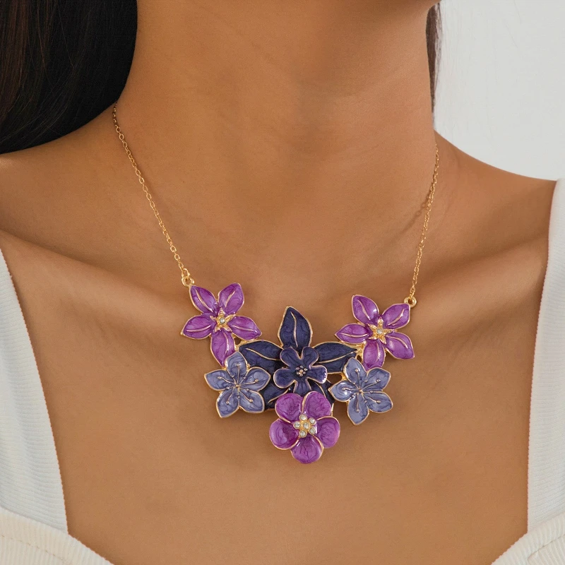 

Purple Flower Patchwork Necklace for Women Simple Fashion Neck Jewelry Hot Sale Party Gift 2025 New Style