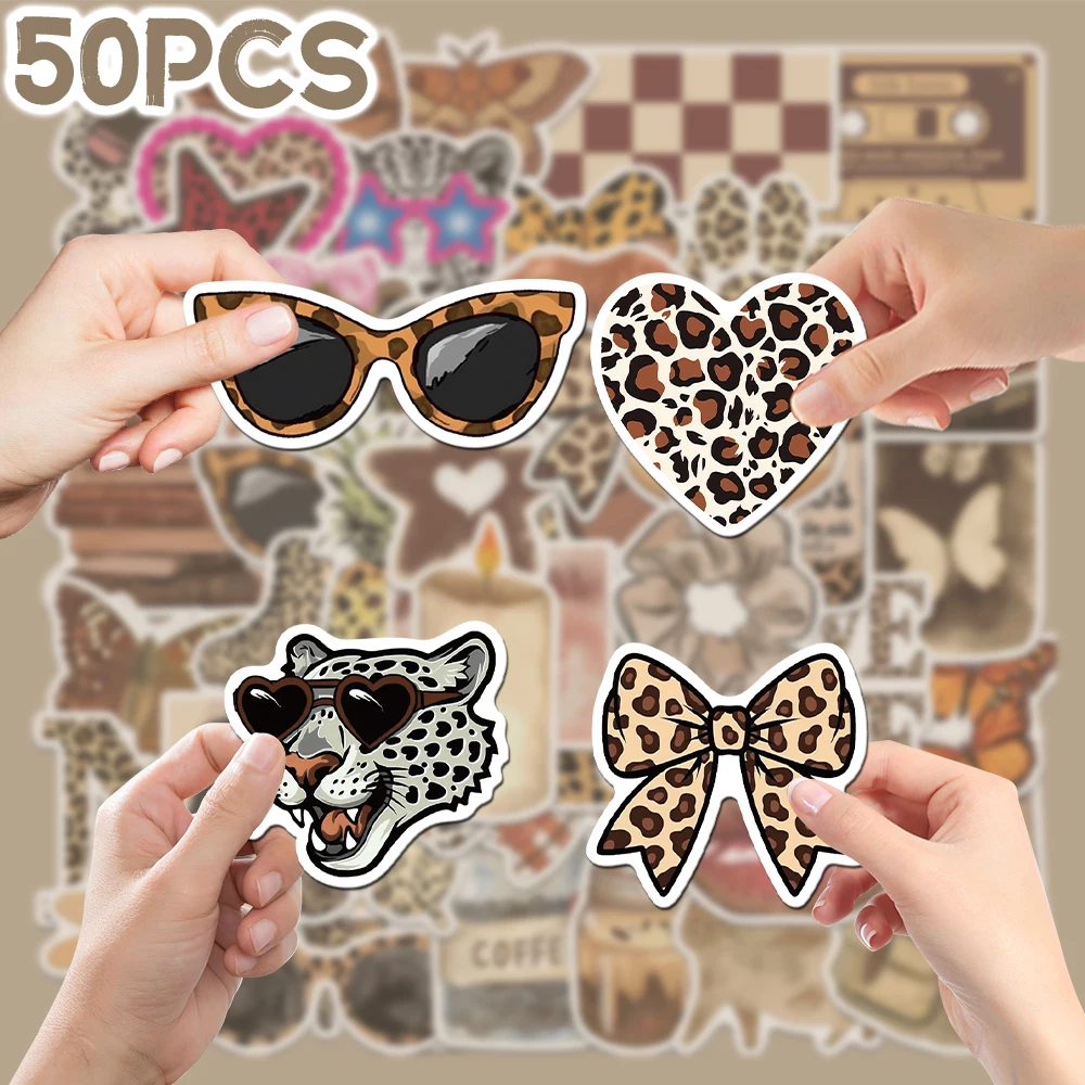 50pcs vintage leopard printed themed stickers for New Year gift party decors Back to school laptop cellphone case skateboard