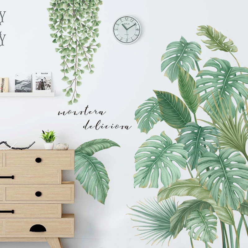 Creative large leaf green plant decoration for living room, bedroom, room, self-adhesive and removable PVC wall stickers