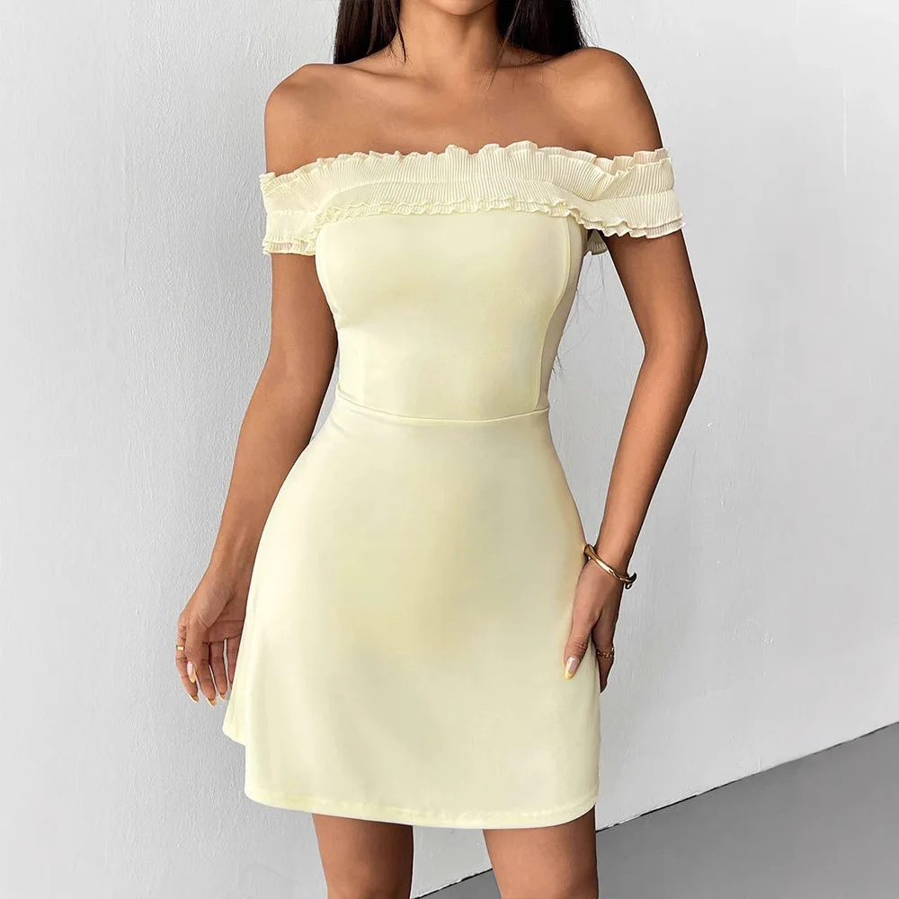 Vrouwen Elegante Midi Jurk Een Schouder Dubbele Ruche Pure Desire Bodycon Afslanken Crop Top Party Formele Gown Mode jurk