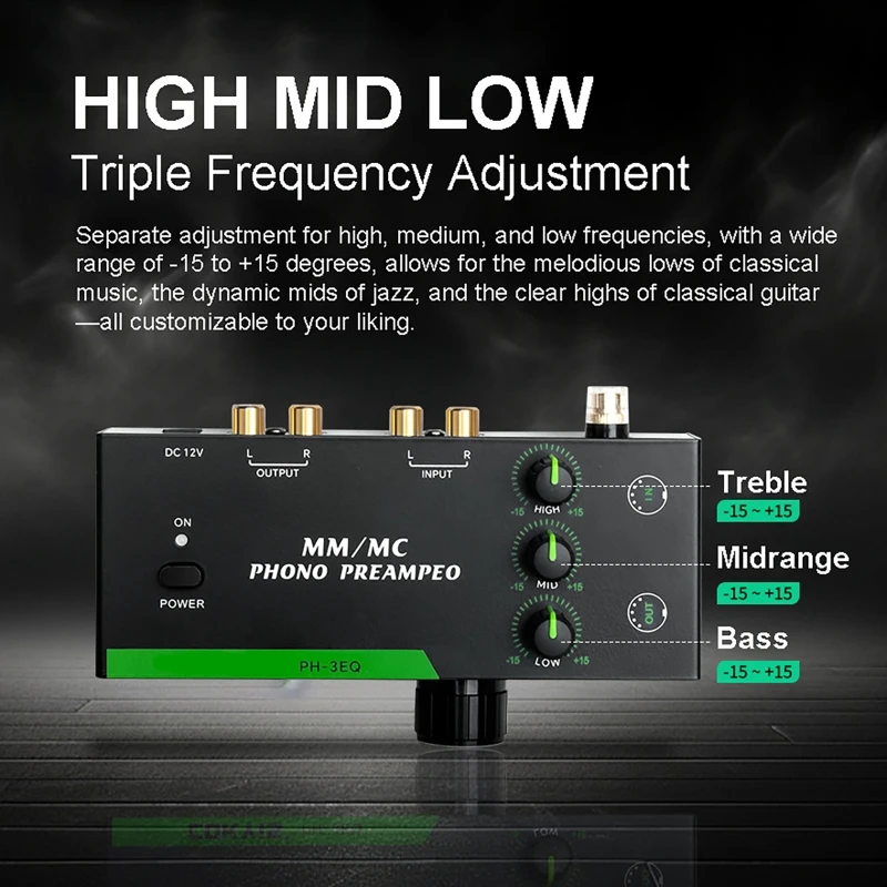 Versatile Turntable Amplifier Vinyl Record Player Amplifier Low-Noise Preamplifier with Level Control for MC/MM Turntables