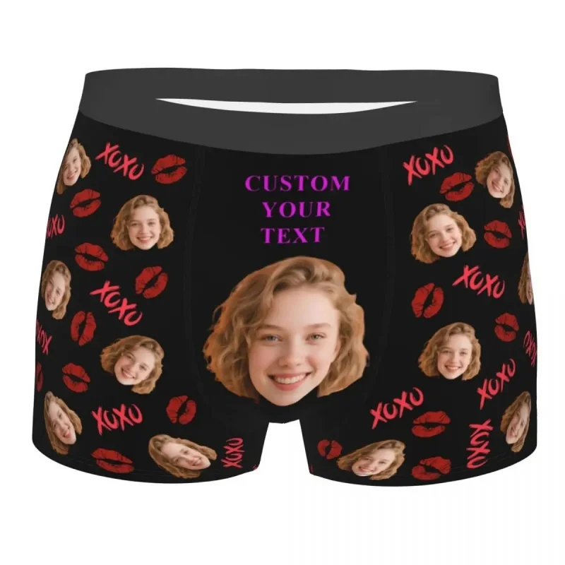 Personalized Photo Men's Underwear-Custom Text Valentine's Gift for Unique Romantic Present for Boyfriend/Husband,Boxer Shorts
