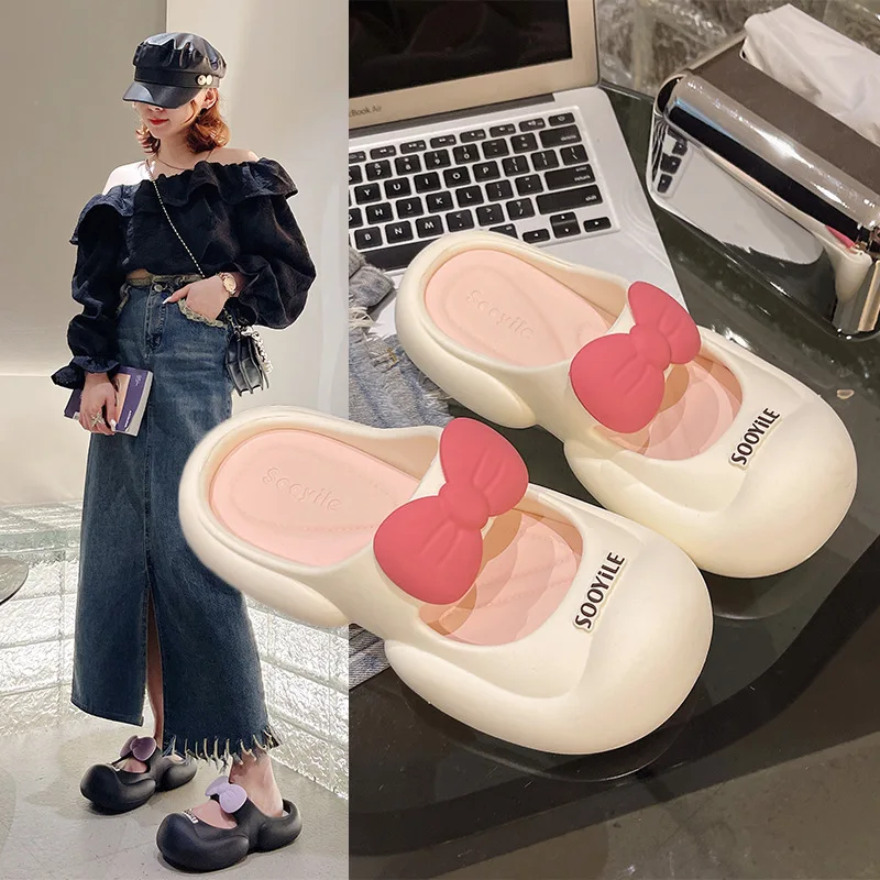 Mules Summer Slippers Women Home Fashion Luxury Designer Shoes Girls Cartoon Bow Cute Platform Slides Casual Flat Indoor Sandals image 2