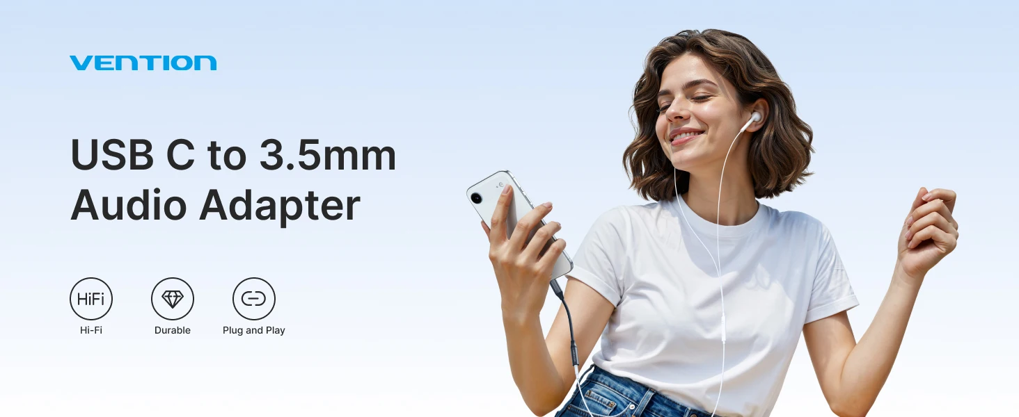 [2Pcs] Vention USB Type C to 3.5mm Jack Earphone Adapter Headphone USB C Cable Audio Adapter with DAC For iPhone 17 16 15 Xiaomi