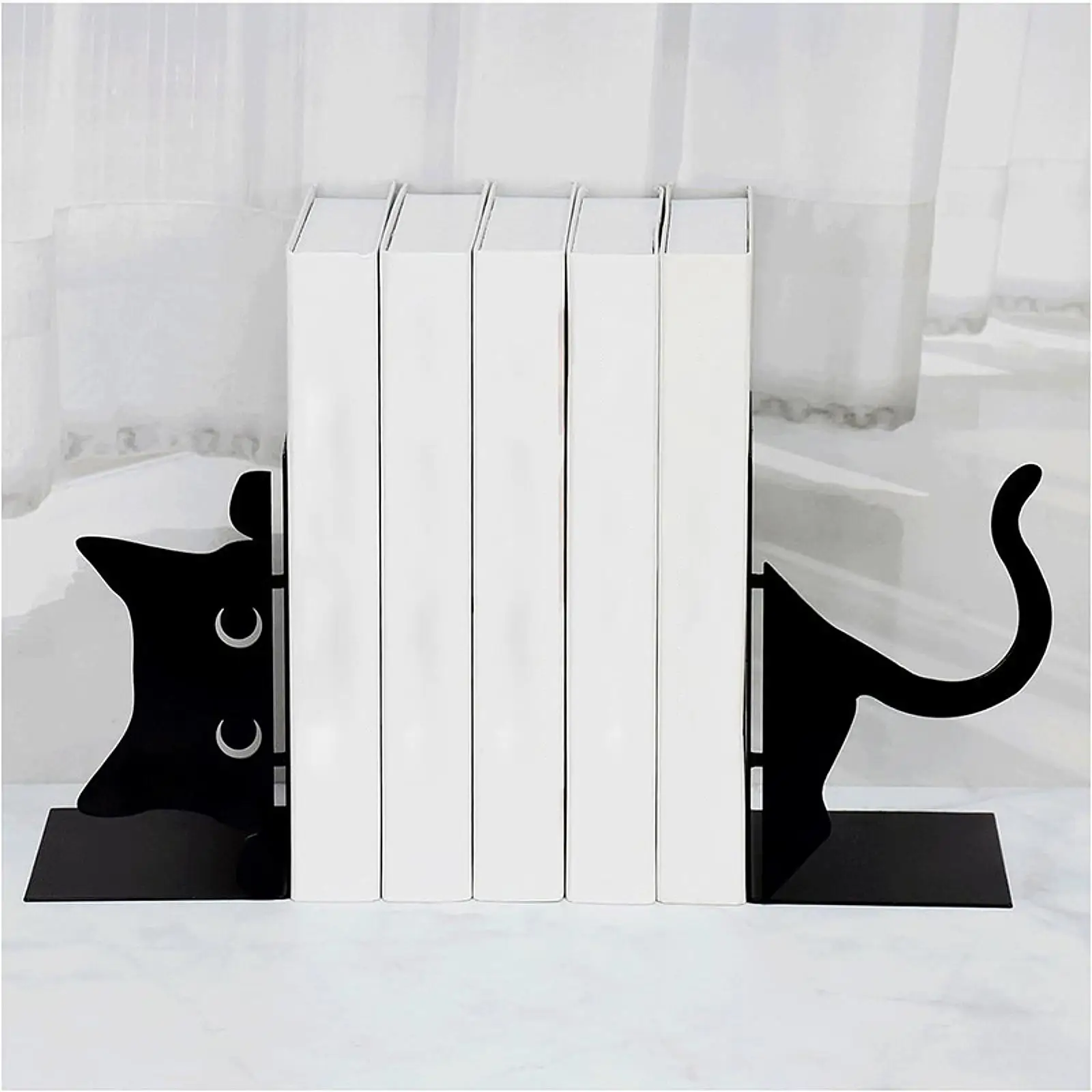 Cute Cat Bookends Housewarming Gift Heavy Duty Artwork Collection Anti Slip Modern Metal Book Ends for Shelf Office Living Room