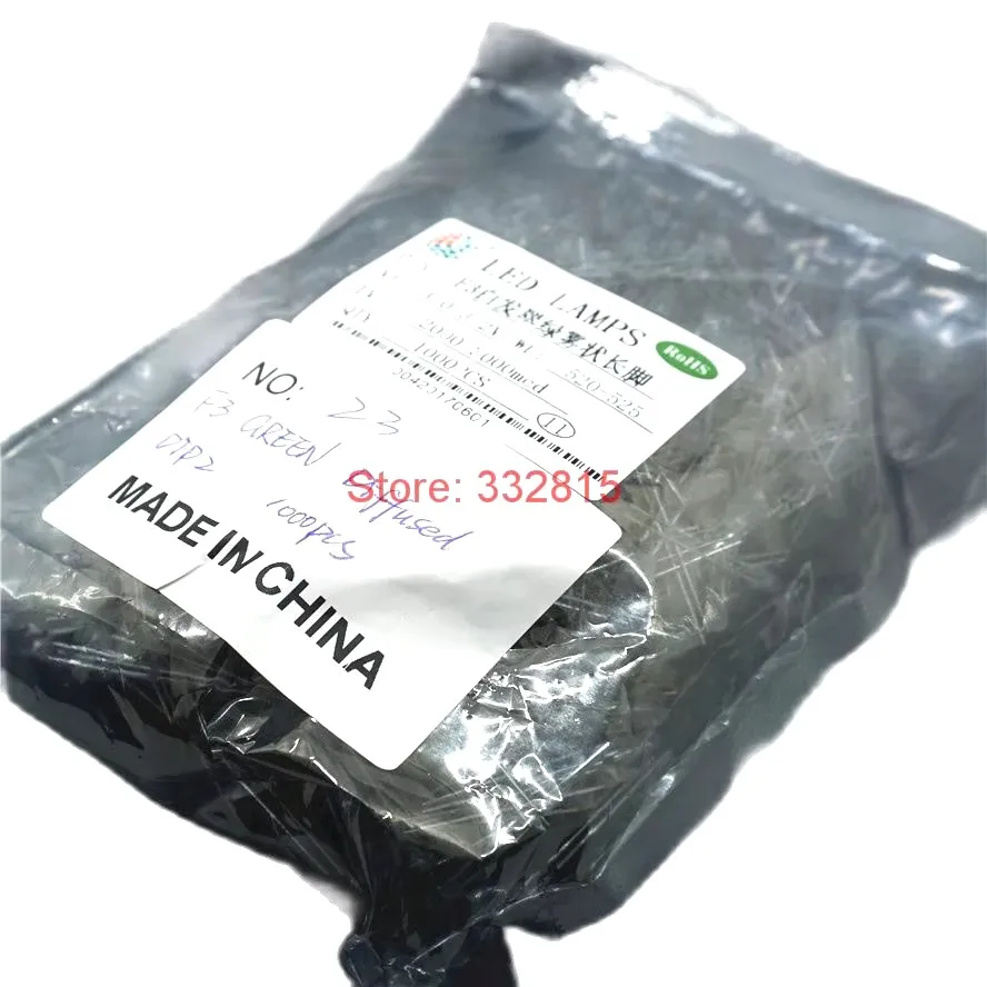 1000 قطعة، F3 DIFUSED DIP LED، 3 مم أصفر أحمر أخضر أزرق دافئ أبيض وردي، رأس مستدير