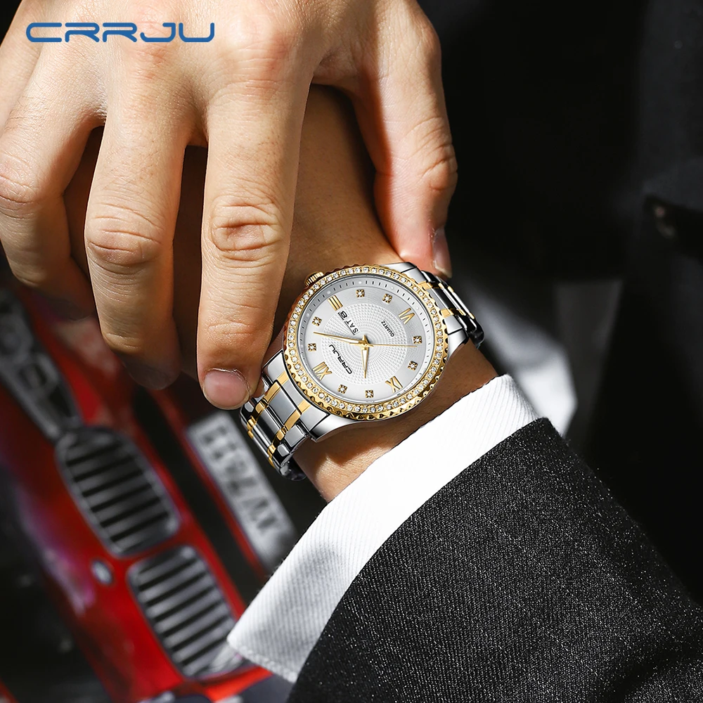 CRRJU New Fashion Men\'s Top Brand Luxury Quartz Watch Men Stainless Steel Waterproof Sports Luminous Clock Relogio masculino