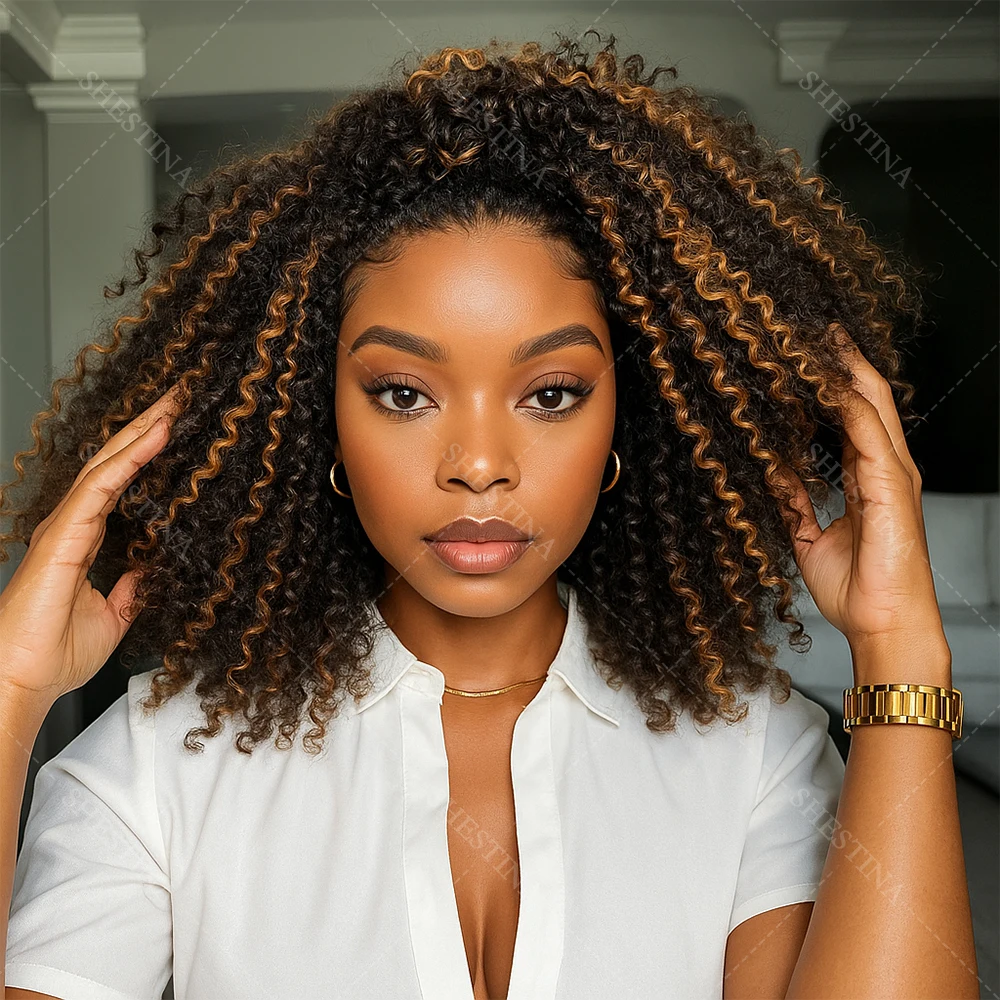 

1B/27 Глубокий вьющийся полупарик Человеческие волосы Бесклеевой парик Человеческие волосы Готов к ношению 3 в 1 Полупарик на шнурке Джерри Кудрявые откидные парики