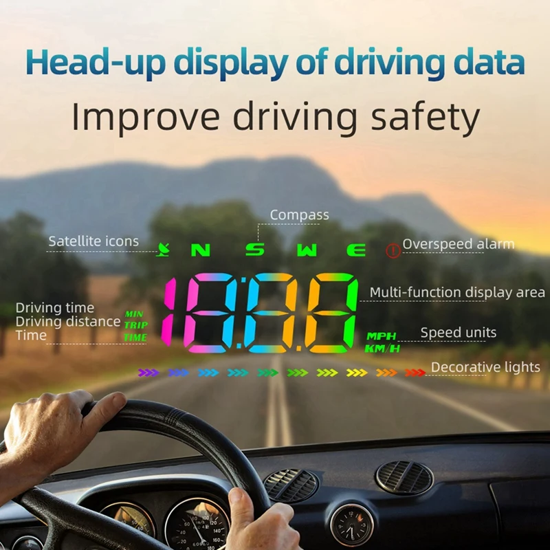 Car HUD GPS Head Up Display Windshield Projector MPH KMH Speedometer Projector Compass Overspeed Alarm System