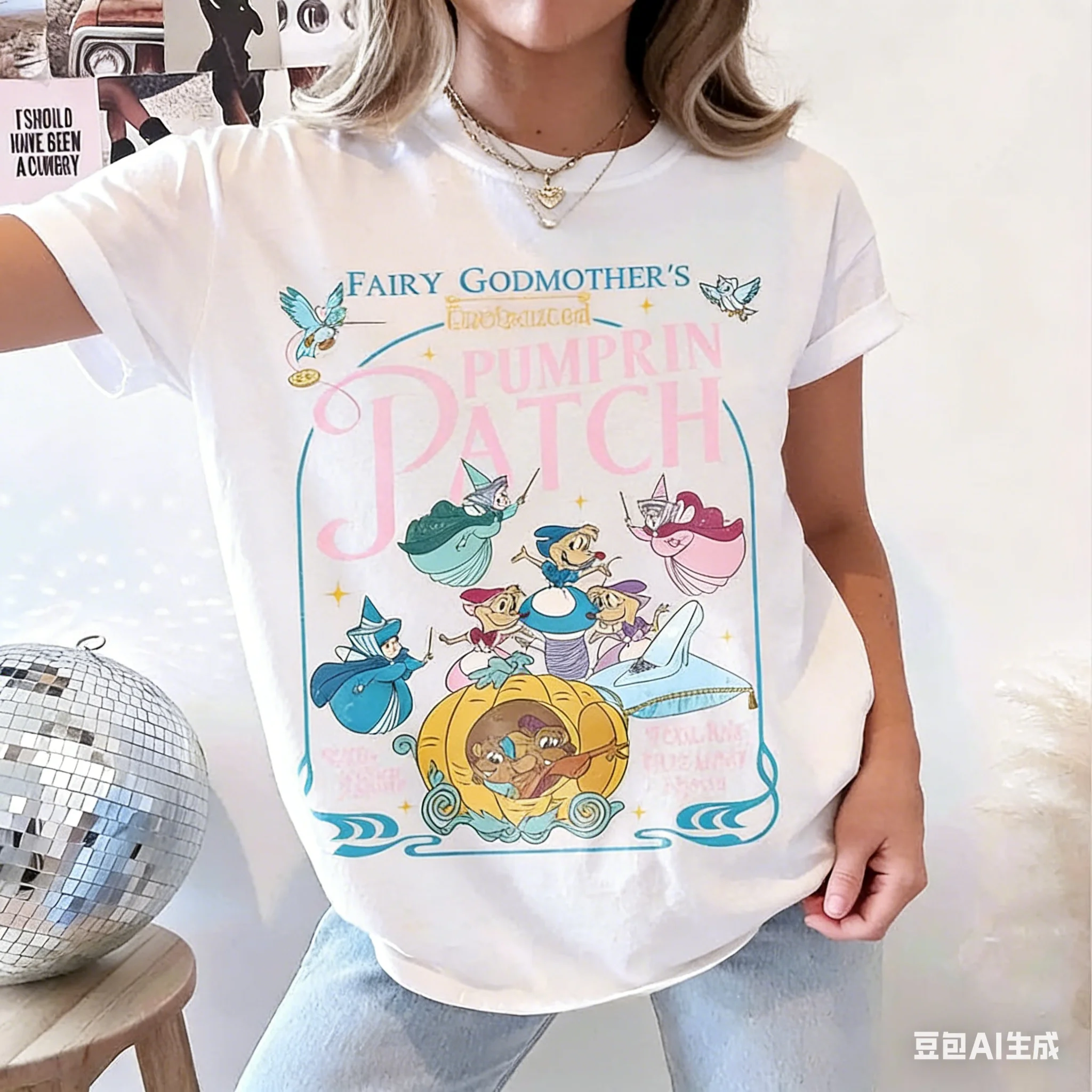 T-shirt en coton pour adultes et enfants Fairy Godmother Midnight Magic Check-in, style bande dessinée vintage Cendrillon, manches courtes amples
