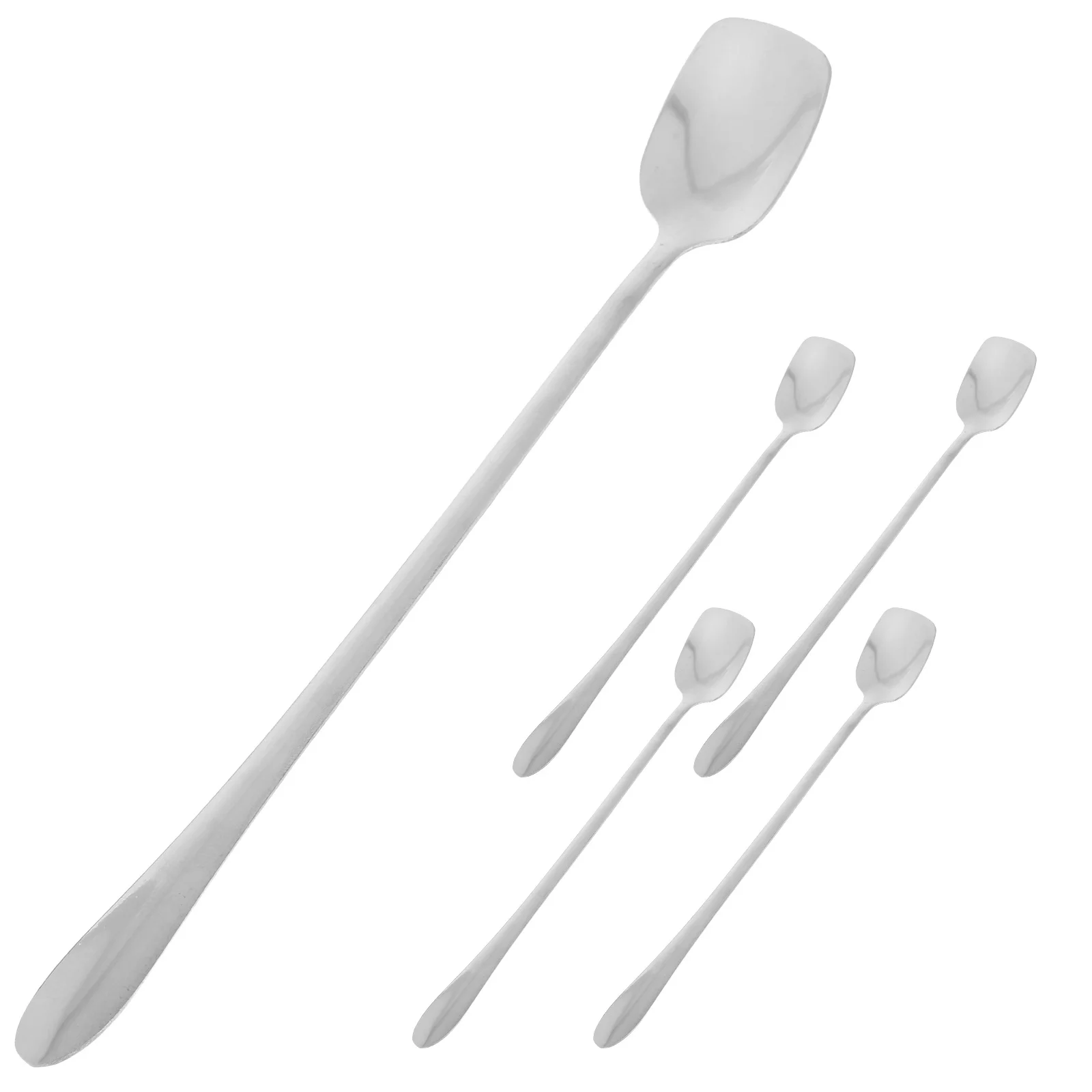 

5Pcs Stainless Steel Square Head Long Handle Spoons for Coffee Ice Cream Cocktail Cold Tea Mixing Stirring Bar Spoon