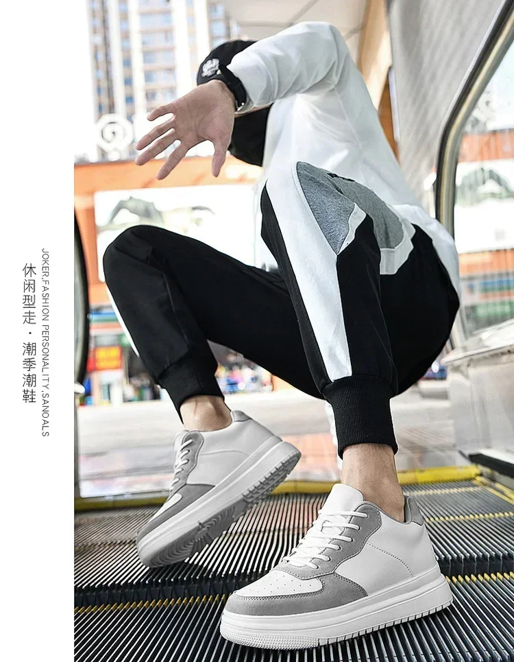 New Height Increasing Shoes for Men 10cm Invisible Elevator Sneakers White Leathe Sport Zapatillas De Hombre Big Size 46