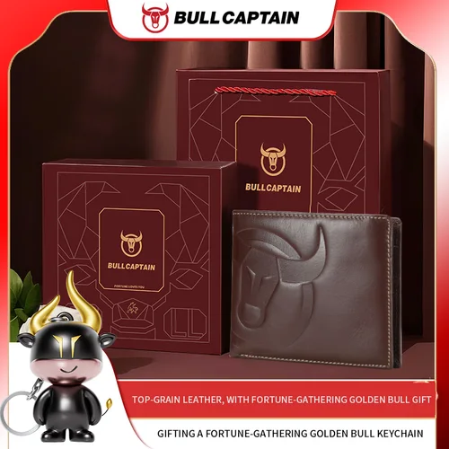 Imagen 2 del producto Cartera BULLCAPTAIN a la moda con logotipo grande para hombre, cartera RFID de alta calidad, monedero, Mini tarjetero compacto de cuero genuino